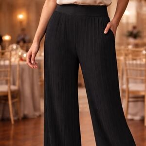 Igor Fynn Black Wide Leg Super High Rise Textured Stretchy Pants Size Small